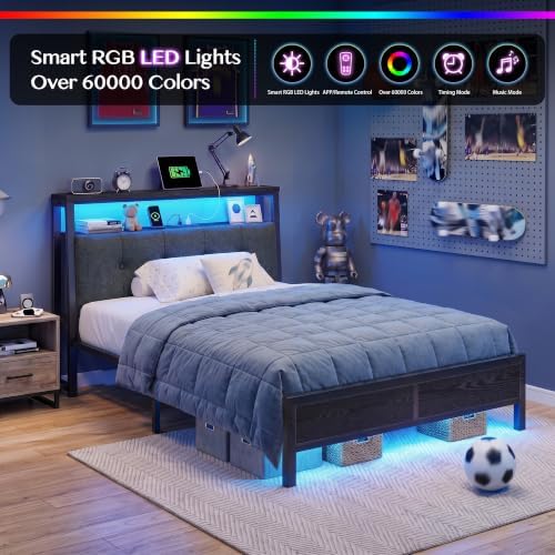 Homkdom Twin Bed Frame with Upholstered Headboard & Charging Station - Image 5