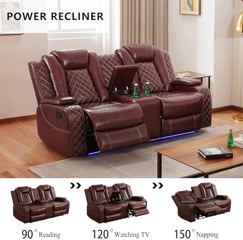 Breathing Leather Power Recliner Sofa Set, 2 Piece Leather Couch and Loveseat - Image 5