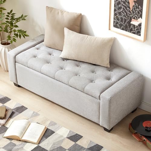 Huatean Home 48" Ottoman with Storage, Light Gray Storage Ottoman Bench - Image 4