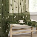 MIULEE Christmas Olive Green Sheer Curtains Leaf Patterned, W52 x L96 by MIULEE