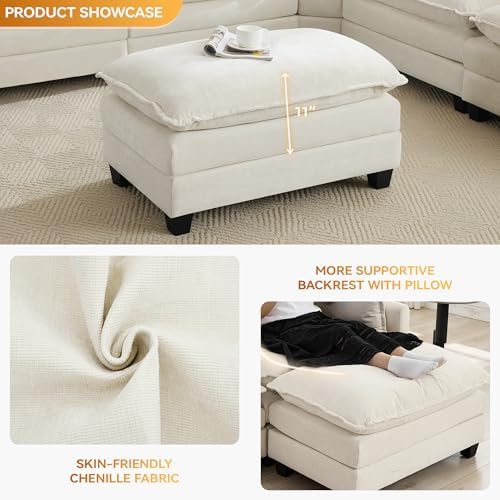 35‘’ Modern Chenille Cloud Sofa Ottoman, Rectangle Ottoman - Image 3