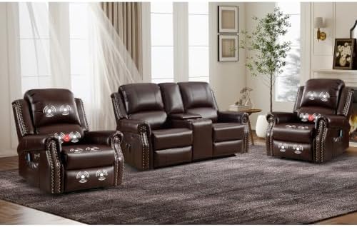 CANMOV Power Reclining Sofa Set, Faux Leather Electric Recliner Loveseat and 2 by CANMOV