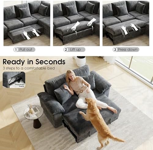 WorthFurni 61” Pull Out Couch, 2 in 1 Sleeper Sofa Bed - Image 5