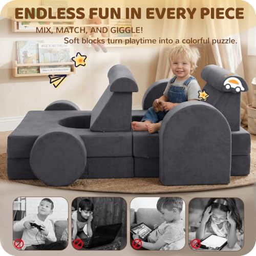 12-Piece Modular Kids Play Couch, Convertible Toddler Couch - Image 3