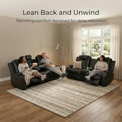 Power Reclining Leather Sofa Set – 3-Piece Home Theater Seating - Image 3