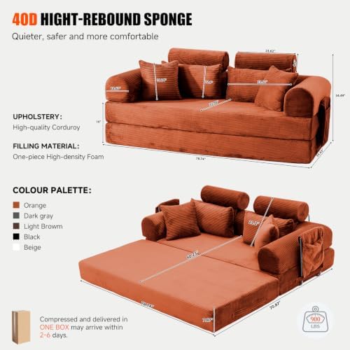 79" Memory Foam Sofa Bed, High Headrest Convertible Futon Boneless Couch - Image 3