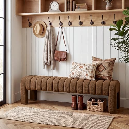 63" Boucle Bed Bench, Upholstered Bench by Zibeths