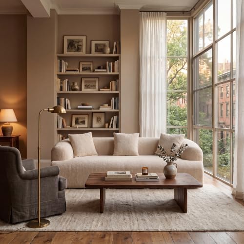 91" Modern Curved Couch, 3 Seater Boneless Sofa & Deep Seat, Light Brown - Image 3
