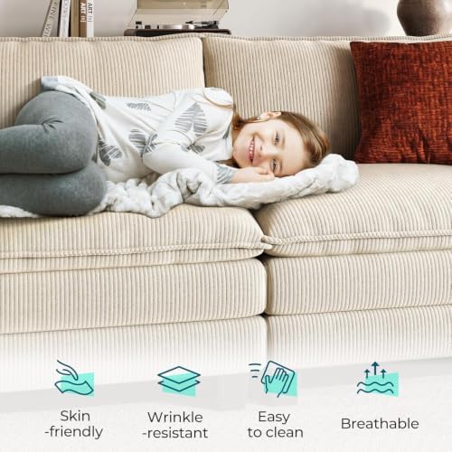 LINSY HOME 123'' Modular Sectional Sofa 3 Seat Couch Corduroy Cloud Couch - Image 3