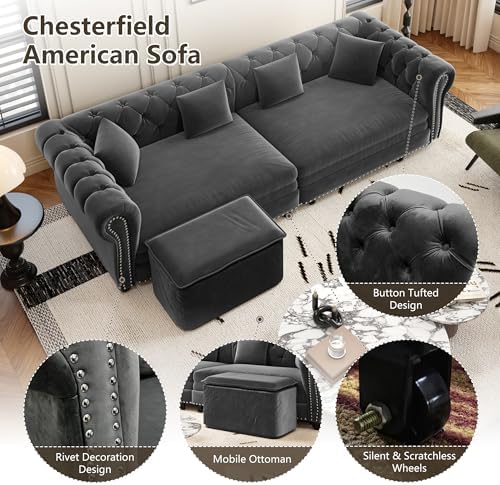 89" Velvet Pull-Out Chesterfield King Sleeper Sofa Bed - Image 4