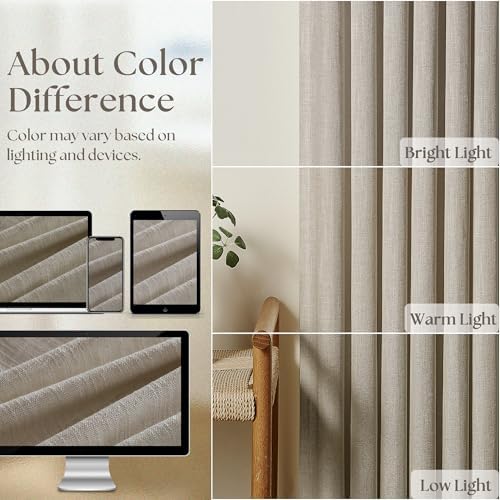 Burlywood Birch Linen Sheer Pleated Curtains 120 Inches Long 70 Inch Wide - Image 4