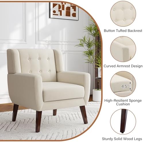 Accent Chair, Upholstered Armchair in Linen - Image 6