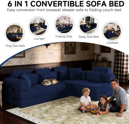 106" Convertible Sofa Bed, High Backrest Boneless Couch - Image 4