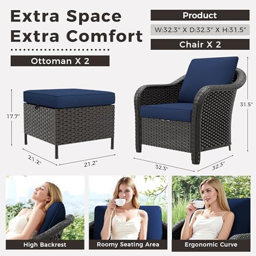 4 Piece Patio Furniture Set, Wicker Outdoor Conversation Set - Image 2
