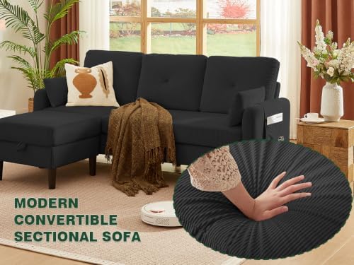 Modern Sectional Sofa with Storage Ottoman, L-Shaped 3-Seat Couch with 2 - Image 4