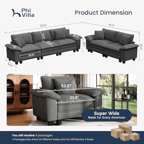 PHI VILLA Modular Loveseat Couch & 3-Seat Sectional Couch Set - Image 2