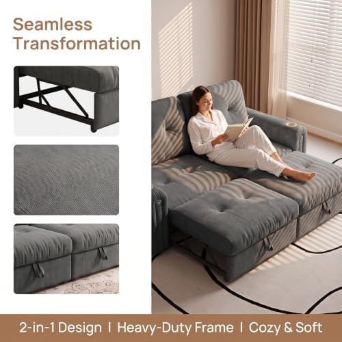 NicBex 77" Convertible Sofa Bed, Pull Out Couch - Image 4