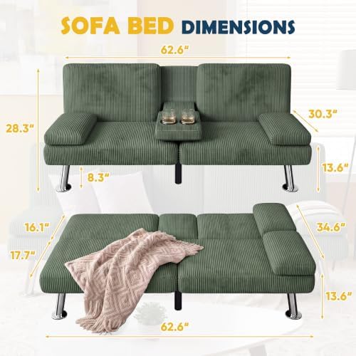 Furmax Corduroy Futon Sofa Bed, Adjustable Futon Couch - Image 3