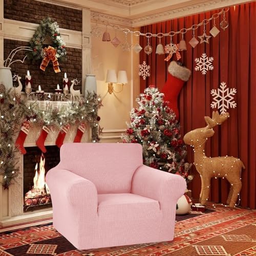 KEKUOU Stretch Chair Sofa Slipcover, Single Couch Cover, Dusty Pink - Image 2