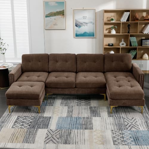 P PURLOVE Velvet Modern Large Sectional Sofa, U Shape Upholstered Couch - Image 3