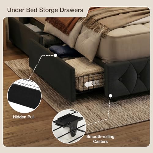 Queen Size Bed Frame, 4 Storage Drawers, Charging Station - Image 6