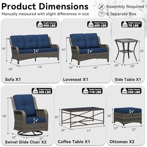 8 Piece Outdoor Wicker Patio Furniture Set, Outdoor Swivel Rocker Patio Chairs - Image 2