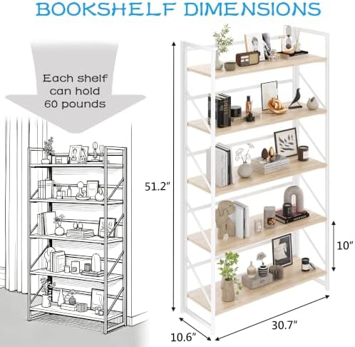 JSB 5 Tier No Assembly Folding Bookshelf, 30.7" Wide Foldable Storage Bookcase - Image 3