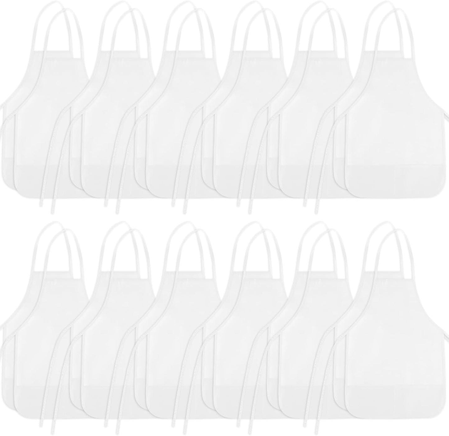 24 Pieces White Kids Painting Aprons Kids Art Aprons with 2 Roomy Pockets Kids Aprons for Art Painting Activity Kitchen Crafts