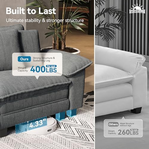 SUNSHINE VALLEY 3-Seat L Shaped Modular Cloud Couch Sectional Sofa Ottoman - Image 5