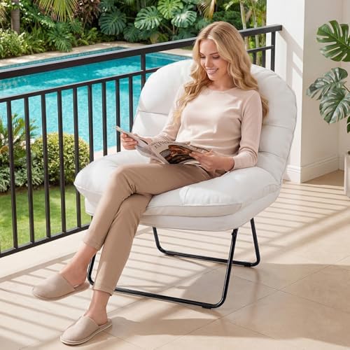 DUMOS Comfy Saucer Chair, PU Leather Foldable Chairs - Image 3
