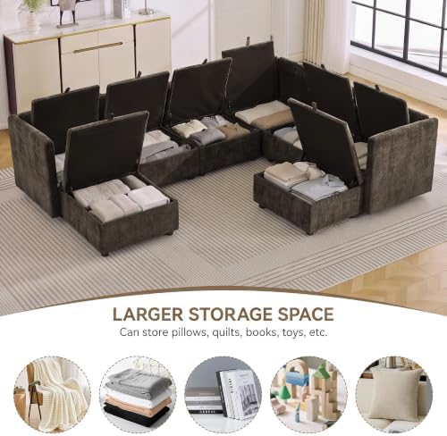 105" Brown Modular Storage Sofa, U Shaped Chenille Couch - Image 3