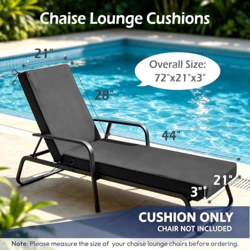 Chaise Lounge Cushions Outdoor, Dark Grey - Image 2