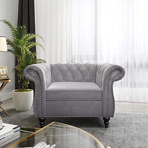 Chesterfield Chair, Modern Velvet Tufted Accent Sofa Couch Chair by ORRD