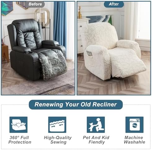 4 Pieces Recliner Cover Stretch Sofa Slipcover, Sofa Couch Cover - Image 4