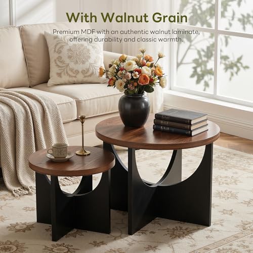 LIKIMIO Nesting Coffee Tables Set of 2, 23.6" Small Round Tables - Image 3