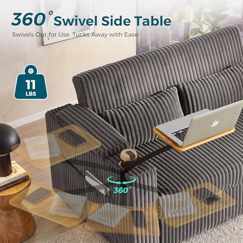 LINSY HOME 3-in-1 Pull Out Sofa Bed, 360° Swivel Table, Storage Armrests - Image 4