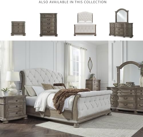 Signature Design by Ashley Queen Upholstered Sleigh Bed Frame, Light Brown - Image 6