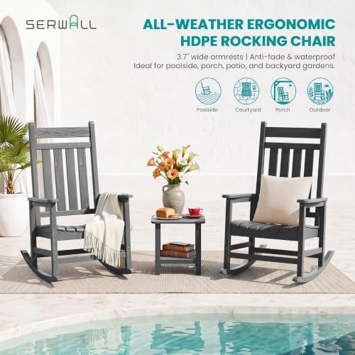 SERWALL Outdoor Rocking Chair, Oversized Rocker - Image 6