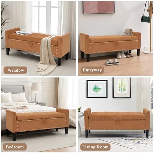 Velvet Ottoman with Storage, Modern Storage Bench - Image 6