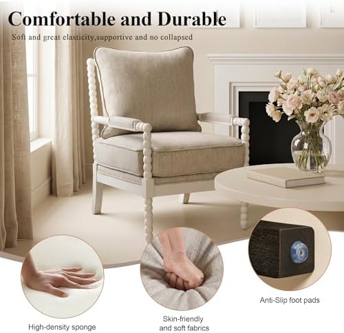 DUHOME Linen Fabric Spindle Accent Chairs Set of 2 - Image 5