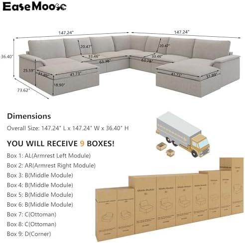 EASE MOOSE Large Modular Sectional Sofa, Boneless Couches - Image 2