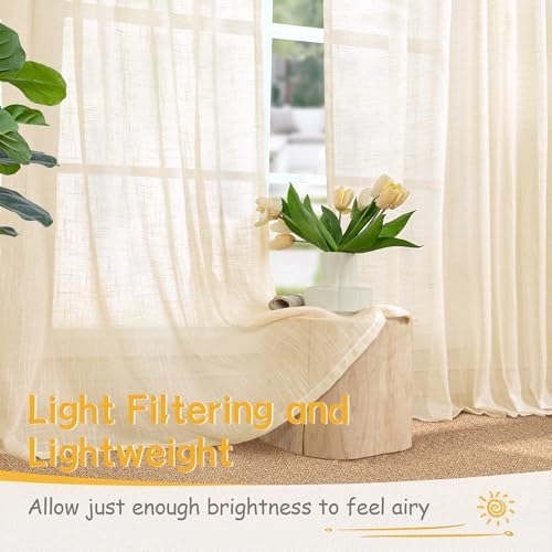 YoungsTex Linen Sheer Kitchen Window Curtains 40 Inch Length Small Drapes - Image 3