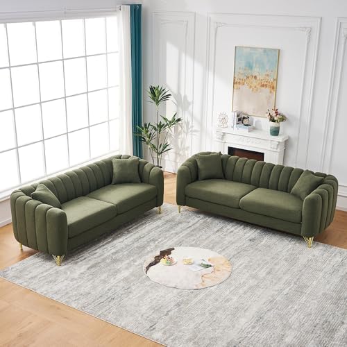 2 Piece 83.5" Oversized Modern 3-Seater Sofa Set, Teddy Tufted Couch - Image 3