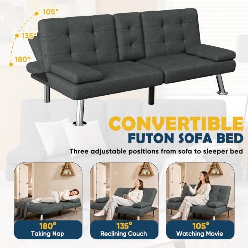 Furmax Linen Futon Sofa Bed, Adjustable Futon Couch - Image 6