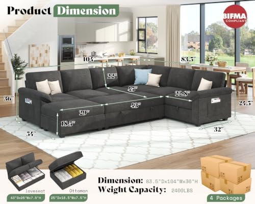 AMERLIFE 104" Sofa Bed, Sectional Sleeper Sofa - Image 2