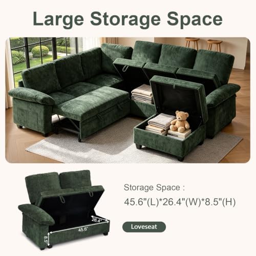 108''Modular Sectional Sleeper Sofa, L Shape Pull Out Sofa Bed - Image 4
