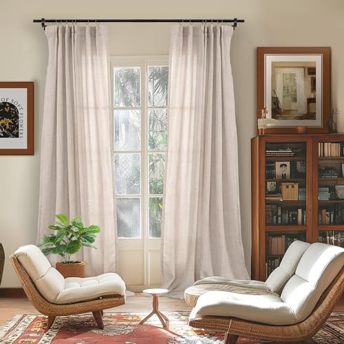 YoungsTex Natural Linen Back Tab Curtains 84 Inch Length 2 Panels - Image 2