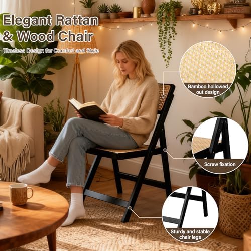 Furlide Rattan Folding Chairs Set of 2, Bamboo Dining Chairs - Image 3