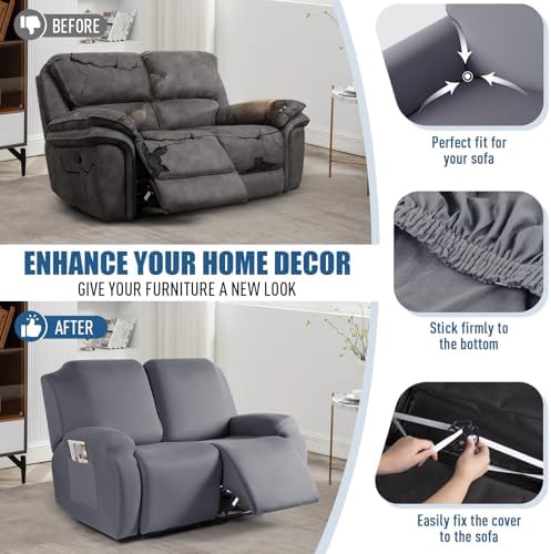TAOCOCO Recliner Loveseat Slipcover, 2 Pieces Polyester Fabric Stretch Sofa - Image 5