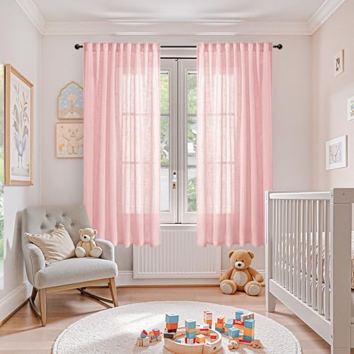YoungsTex Light Pink Linen Curtains 63 Inch Length - Image 2